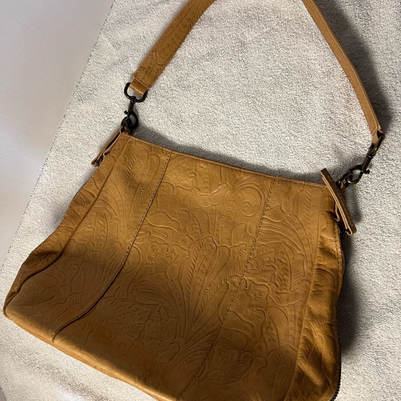 American Leather Embossed Brown Shoulder Bag
